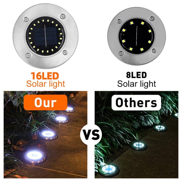 Solar Underground Light 16LED Lampe HVID LYS HVID LYS white light