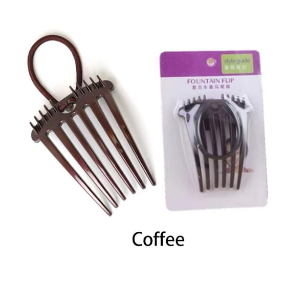 2STK Fluffy Hair Comb Hair Clip KAFFE coffee