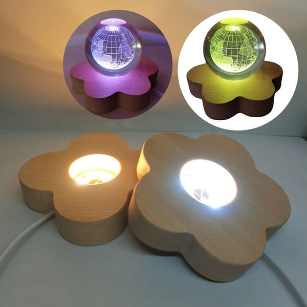 LED-lys Dispaly Base Krystallkuleholder HVIT LIGHTB B White LightB