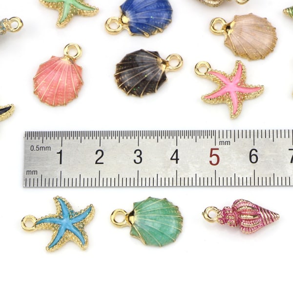 30 stk Emalje Ocean Starfish Charm Conch Shell Pendant DIY