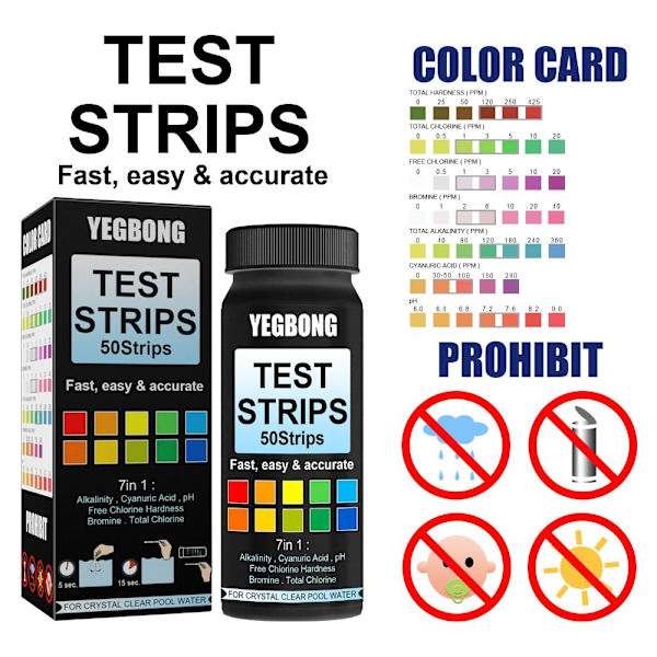 50 Stk Bærbar PH Test Papir Pool PH Test Strip Pool Test Strips