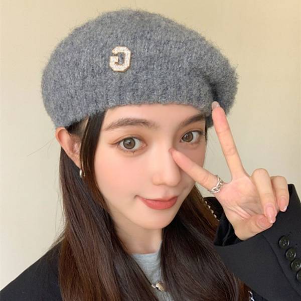 Neulottu hattu barettihattu HARMAA Gray