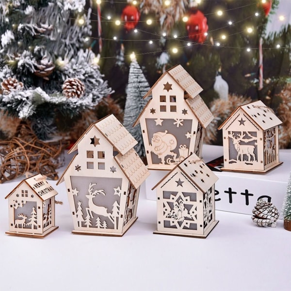 2STK Julelys Trehus Lysende Hytte 7X7X9CMSNØ 7x7x9cmSnow  Man
