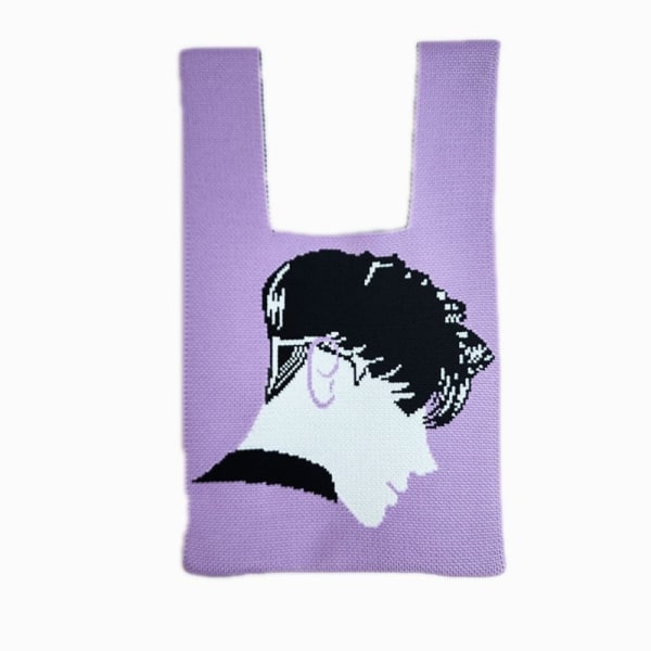 Stickad Väska Shoppingväska LILA MAN MAN purple man-man