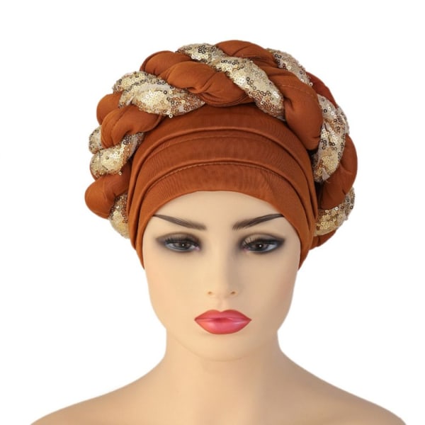 Turbaner Cap Paljett flettelue BRUN Brown