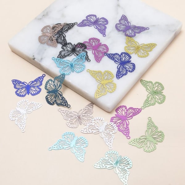 20 stk Rustfritt stål Charms Butterfly Filigree Charms Rainbow