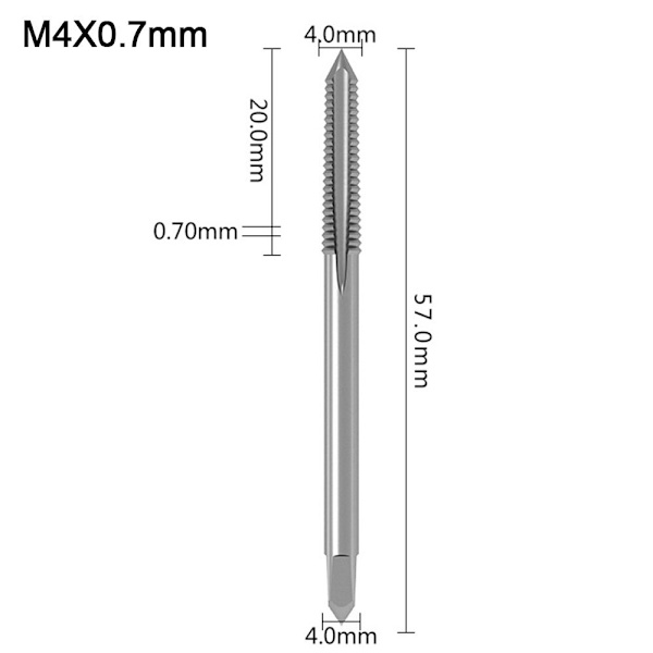 Tappbor Skaft Tappborkroner M4X0.7RETT RETT M4X0.7straight