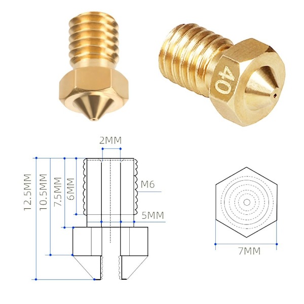 22 st 3D-skrivare Extruder munstycken Mässing 0,2 mm 0,3 mm 0,4 mm 0,5 mm