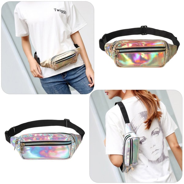 Ny Laser Holografisk Midjeveske Fanny Pack Slank Skinnende gull