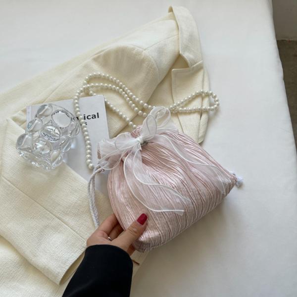 Lace Bucket Bag Bowknot Crossbody Bags HVIT white