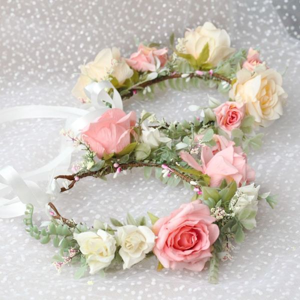 Blomster Krans Krone Grøn Blad Pandebånd PINK PINK