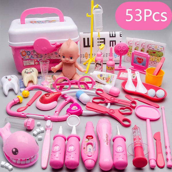 Läkare Toy Set Barnleksaker Sjuksköterska Tandläkare Kit Rollspel pink 53pcs
