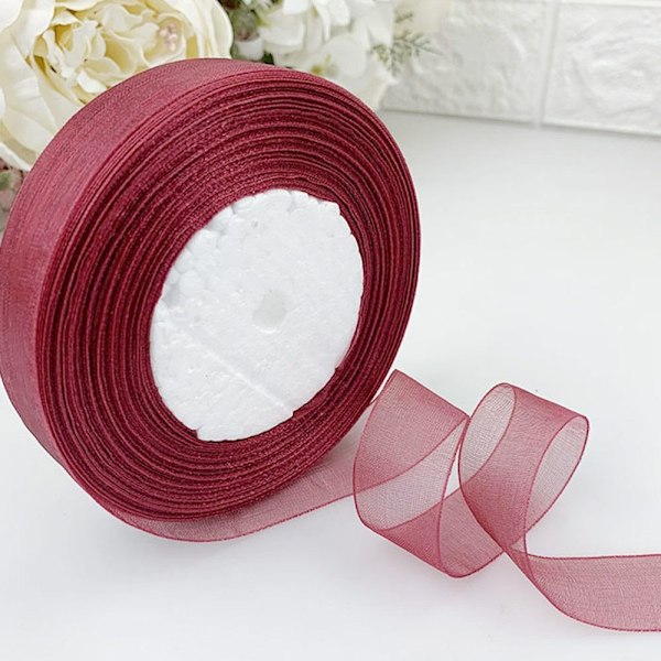 45M*2cm läpinäkyvä sifonkinauha organza pitsinauhat ROSE RED Rose red