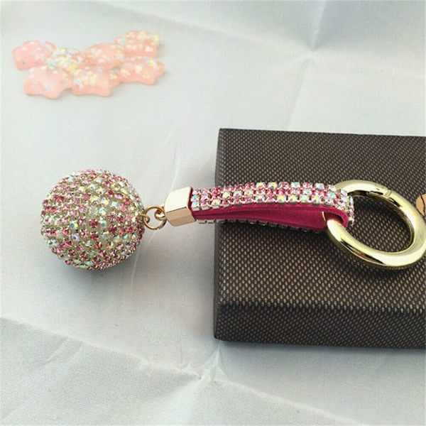 Rhinestone läderrem Crystal Ball Pendant nyckelring 2 2