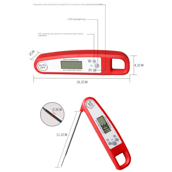 Instant Read Digital Meat Thermometer Meater Thermometer PUNAINEN red white