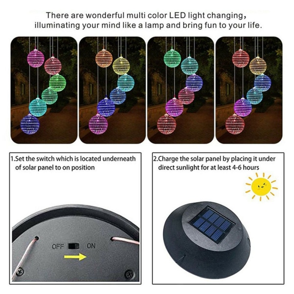 Hängande LED Solar Wind Chimes Lights Mirror Ball
