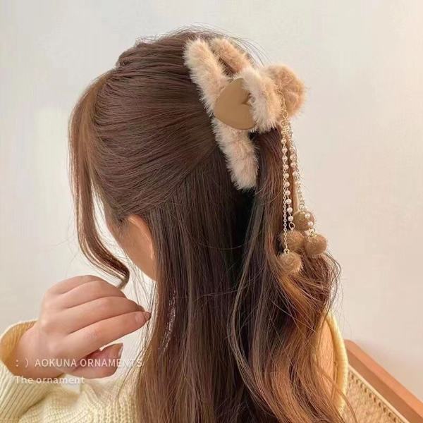 2kpl Bowknot Hair Claw Pearl Tupsu Hiusneulat COFFEE C C Coffee C-C