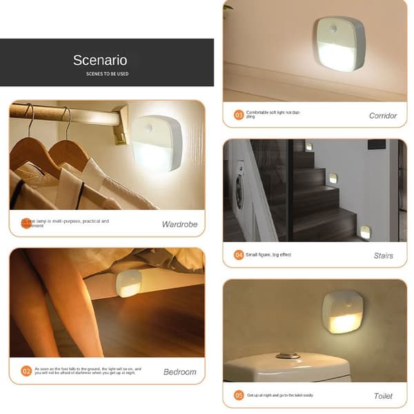 1/3 Stk Bevegelsessensor Lys LED Nattlys HVIT LYS X3 HVIT White light x3