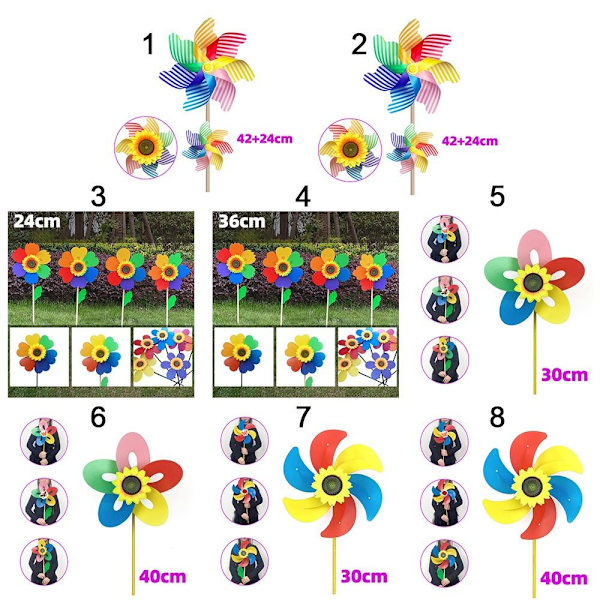 Fargerike solsikkevindmøller Layout Pinwheels Leker 2 2 2