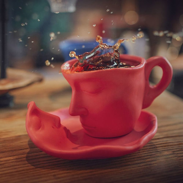 Keramisk krus til menneskeligt ansigt Thinker Coffee Cup SORT Black