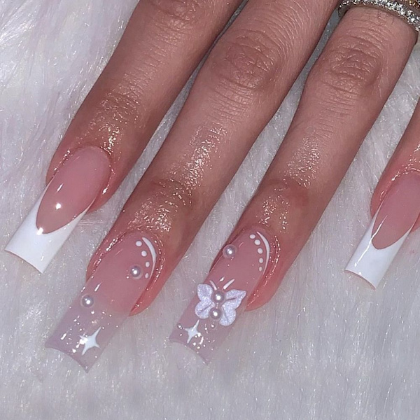 Fake Nails Long French Square Head