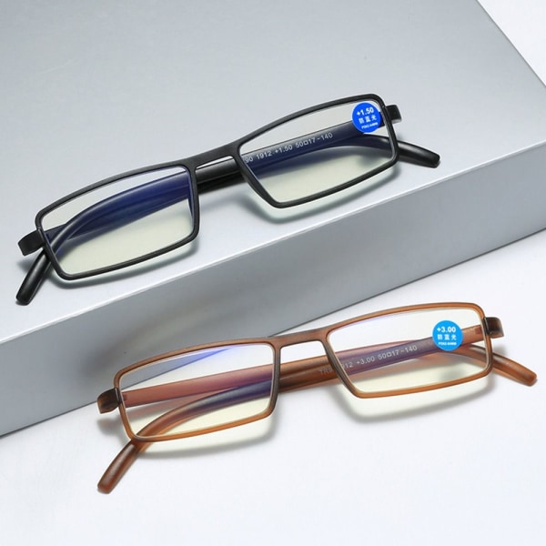 Anti-blåt lys læsebriller Firkantede briller BRUN Brown Strength 400