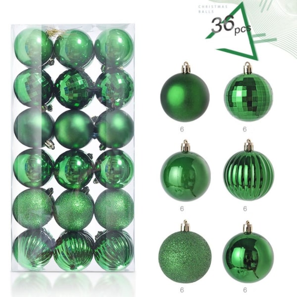 36 STK Christmas Ball Ornaments Sett Juletre Anheng GRØNN Green
