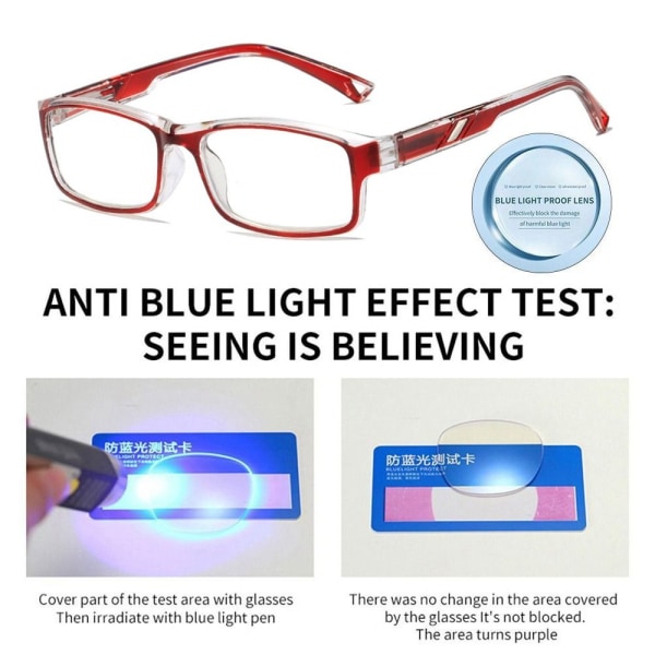 Anti-blått lys Lesebriller Firkantede briller RØD STYRKE Red Strength 150