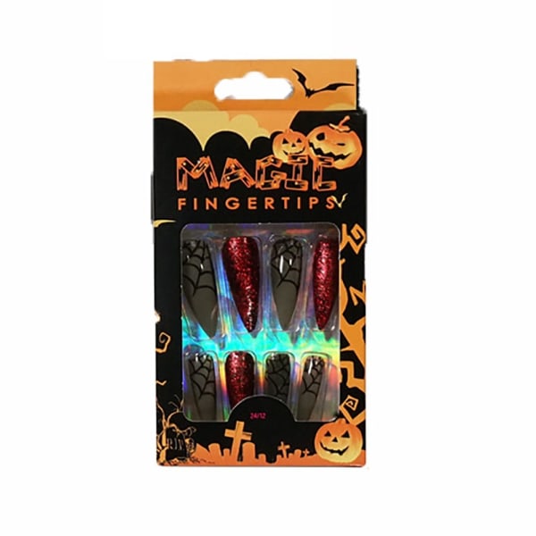 24 stk Halloween Fake Nails Web Negle Pres på negle