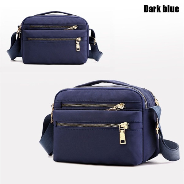 Nylon højkapacitets skuldertaske Håndtasker med flere lommer med lynlås dark blue