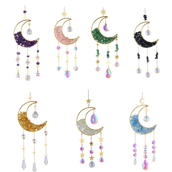 Crystal Moon Wind Chime PINK pink