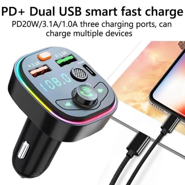 Trådløs Bluetooth FM-sender MP3-afspiller Hurtigoplader