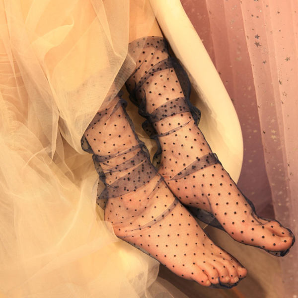 Dot Lace Sock Transparent Mesh Strumpor APRIKOS apricot