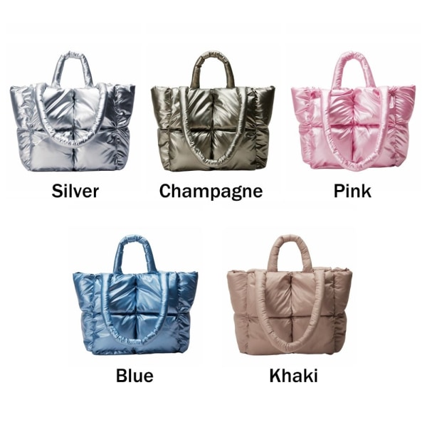 Puffer Bag Quiltet Tote Bag for Dame Down Polstring Handbag Silver