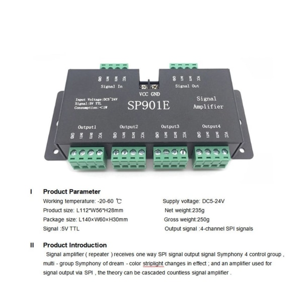 SP901E Signalförstärkare Light Strip Repeater SPI Signal Enhanced