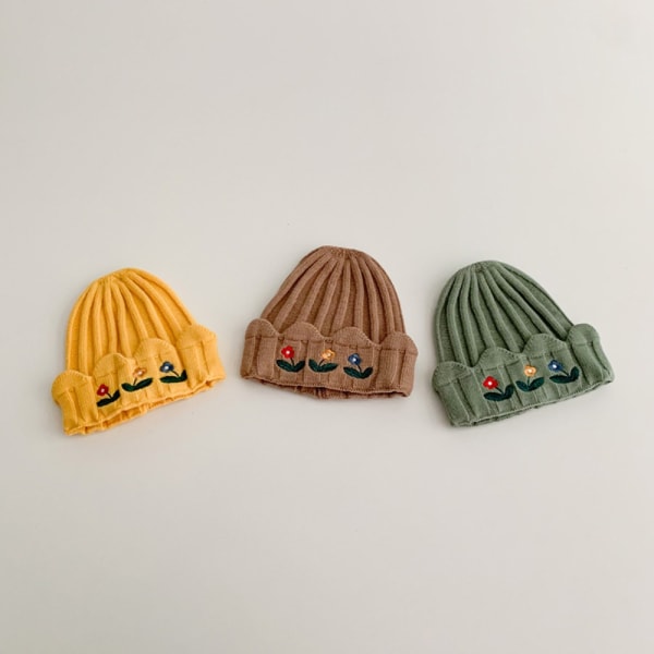 Baby Embroidery Caps Solid Beanies KELTAINEN Yellow