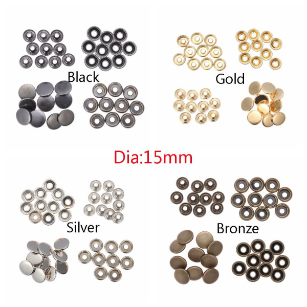 10 sæt (40 stk) trykknapper Fastgørelseselementer Tryk knap SORT DIA-17MM black Dia-17MM