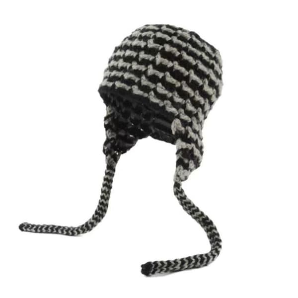 Neulottu cap , korvasuojahattu MUSTA&HARMAA black&grey