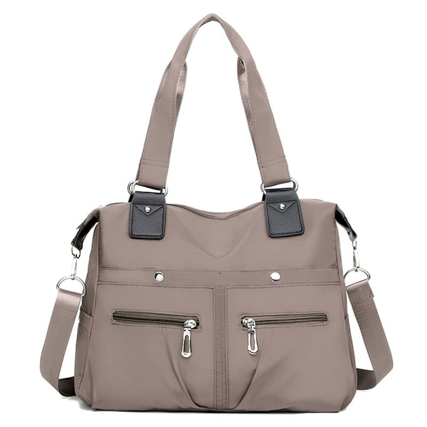 Stor kapacitet Skuldertaske Vandtæt Multi Pocket Kvinder Tote Nylon taske Khaki