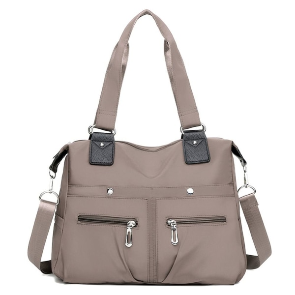 Stor kapasitet Skulderveske Vanntett Multi Pocket Dame Tote Nylon Bag Khaki