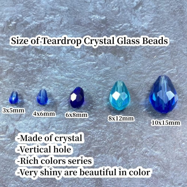 200 kpl Teardrop Crystal Glass Helmet Siniset lasihelmet Siniset