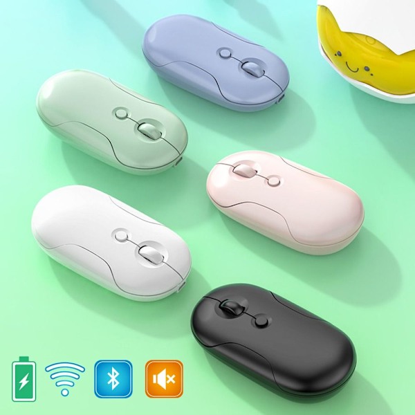 Trådløs mus 2.4G Bluetooth HVIT White