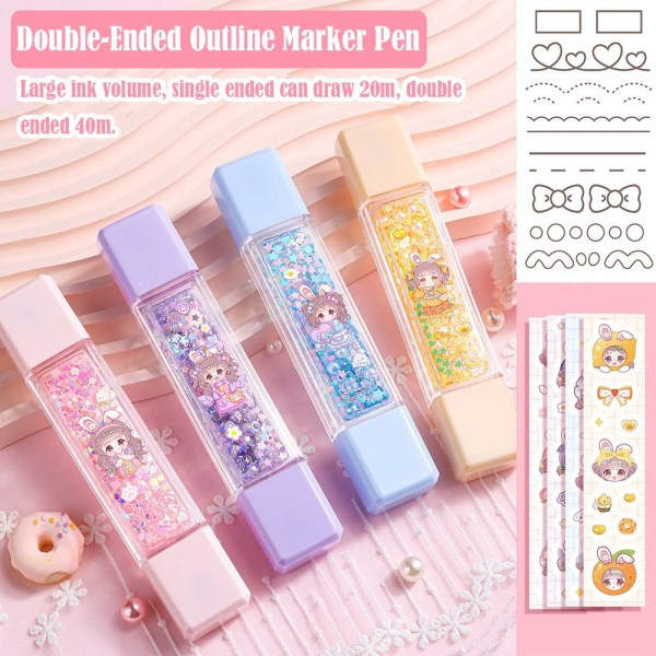 Outline Marker -kynä Kaksipäinen ääriviivakynä PINK Pink