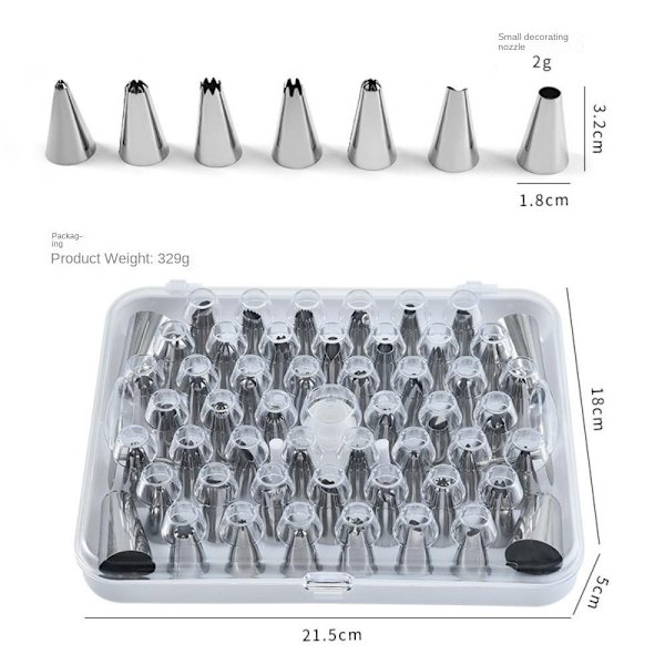 52 kpl Piping Tips Set ruostumattomasta teräksestä valmistettu kuorrutuskakku 52 pcs