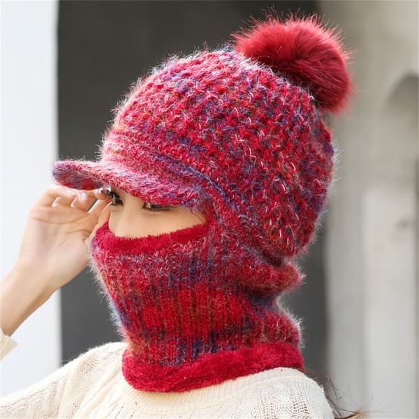 Ull stickad mössa Scarf mössa set GRÅ grey