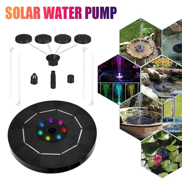 Solar Fontene Vannpumpe Med LED Lys For Fuglebad Solar Powered Color 1