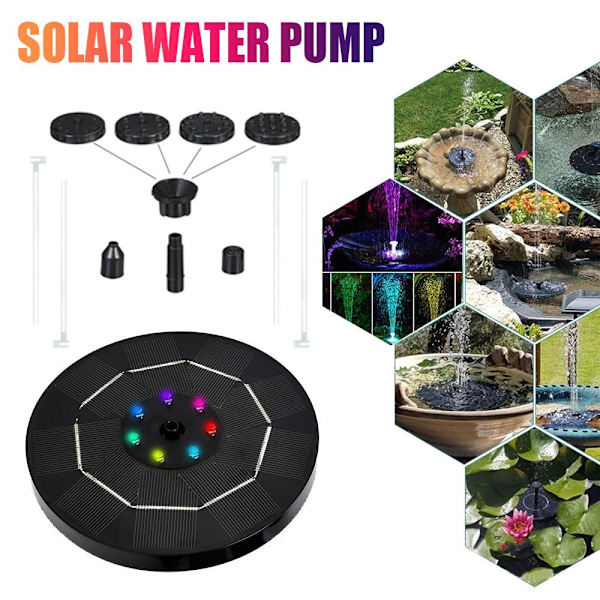 Solar Fontene Vannpumpe Med LED Lys For Fuglebad Solar Powered Color 2