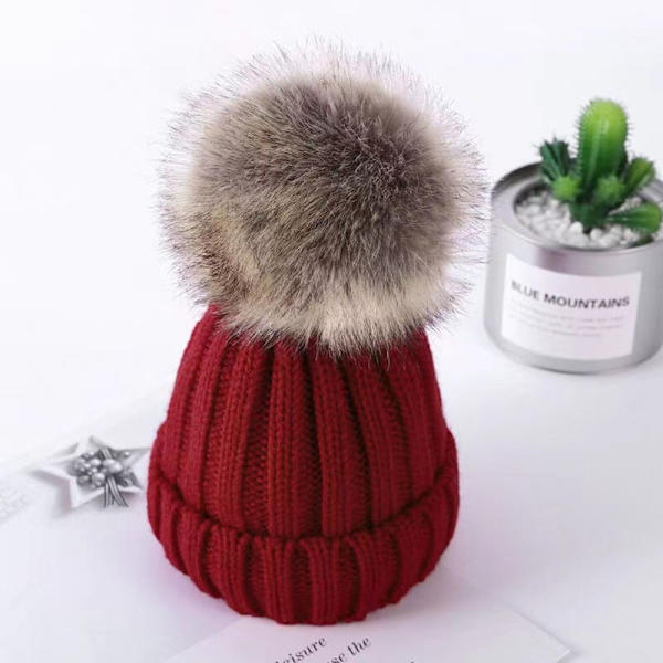 Förälder-barn Stickad Mössa Cap VINRÖD Vuxen Vuxen wine red adult-adult