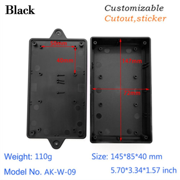 Elektronisk Project Box Vandtæt Cover Project SORT Black 145x85x40mm