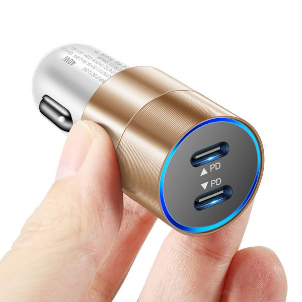40W USB-C Nopea Auton Latauslaite 2 Porttia Adapteri Kaksois-Type C MUSTA black